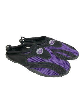 Easy USA Womens Water Shoes Slip On Mesh Drawstring Purple Black Size 6